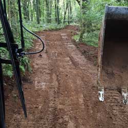 Manned digger hire for making tracks through woods.